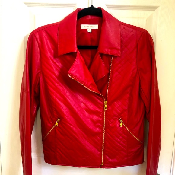 Ellen Tracy Red Faux Leather Jacket Size S. - Picture 1 of 6